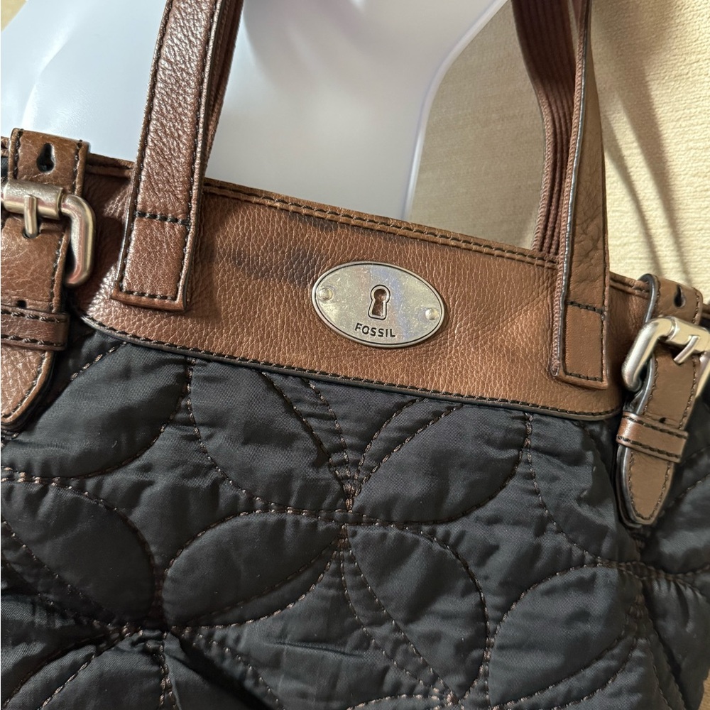 Fossil Black and Brown Quilted Shoulder Bag - Picture 2 of 5